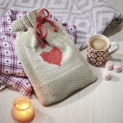 Heart and Moss Stitch Hot Water Bottle Cover