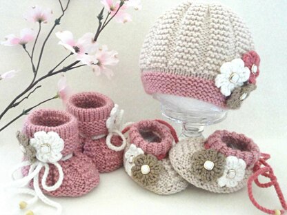 Pattern Knitting Baby Set Baby Cap and Baby Shoes