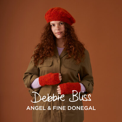 Nancy Beret & Hand Warmers - Knitting Pattern for Women in Debbie Bliss Fine Donegal & Angel