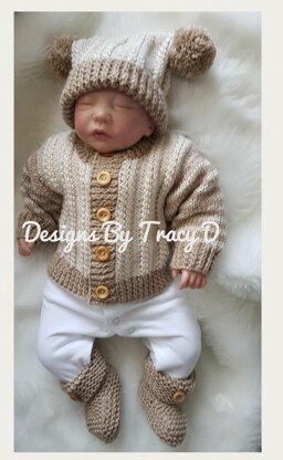 Dylan Baby unisex cardigan, hat and booties knitting pattern