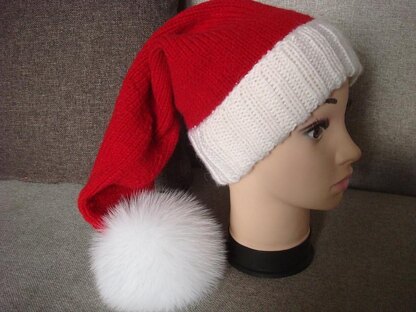 Santa Hat with Fur Pom Pom