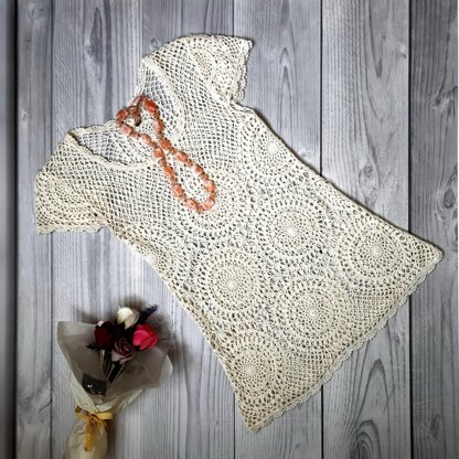 Crochet medalions lacy mini dress.