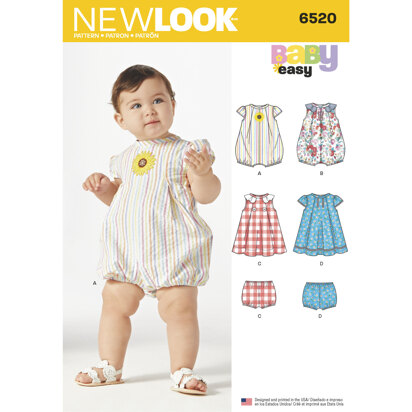 New Look 6520 Babies' Romper and Dress with Panties 6520 - Paper Pattern, Size A (NB-S-M-L)