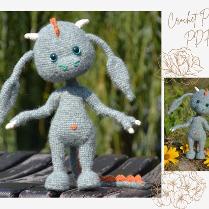 Little Dinosaur boy Crochet Pattern, amigurumi toy PDF, Language - English