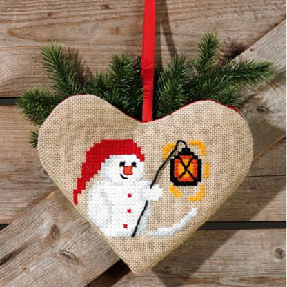 Permin Snowman Heart Ornament Cross Stitch Kit