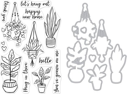 Hero Arts Clear Stamp & Die Combo - Hang In There Potted Plants