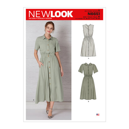 New Look N6651 Misses' Button Front Dress With Elastic Waist 6651 - Paper Pattern, Size 10-12-14-16-18-20-22
