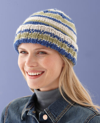 Modern Striped Hat in Lion Brand Vanna's Choice - L10540