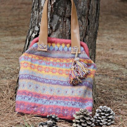 Large knitted felted colorful bag in Fair Isle pattern