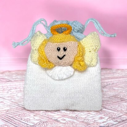 Angel Drawstring Gift Bag 15cms x 20cms - knitting pattern