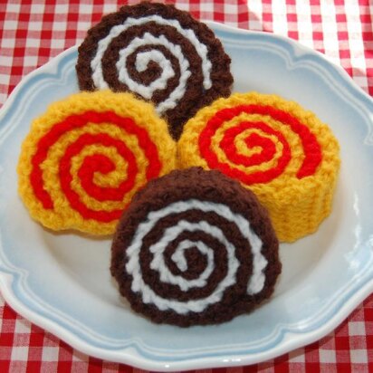 Knitting Pattern for Chocolate / Swiss Rolls / Cakes - Knitted Play Food