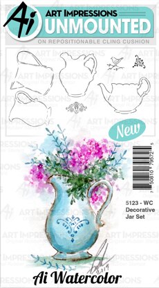 Art Impressions Watercolor Cling Rubber Stamps - Decorative Jar