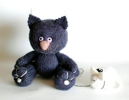 Violet Cat with White Mouse  (knitted round)