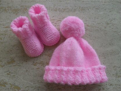 Baby Girl Booties & Hat