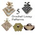 5 Lovey Crochet Patterns, Bears, Giraffe, Monkey and Bee