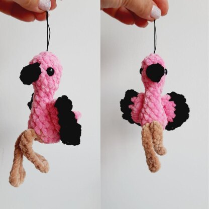 Mini Flamingo, Crochet Keychain, Car Decor, bird crochet pattern