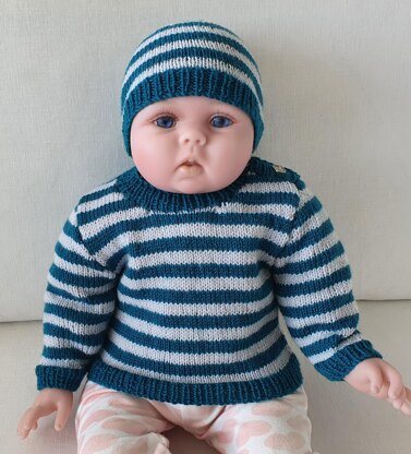 Jupiter - Babies 4ply shoulder buttoning jumper and beanie