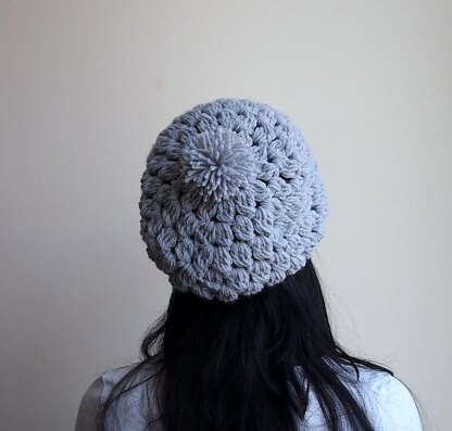 Bobble pom pom slouchy beret  hat