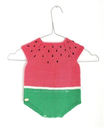 Size 3-6 months - Knitted Watermelon Romper