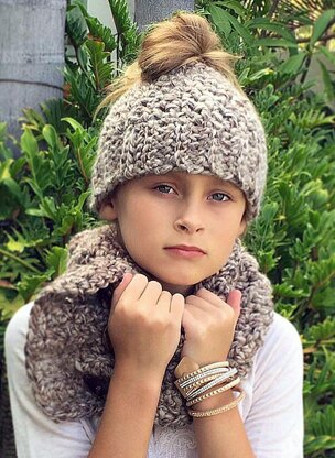 Messy Bun Hat Neck Warmer Set - Aislyn Set