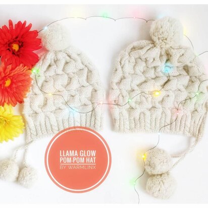 Llama Glow Pom-Pom Hat - knitting pattern