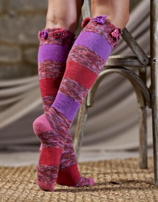 Tiia Knee High Socks with Flowers in West Yorkshire Spinners Signature 4 Ply - DBP0206  - Downloadable PDF