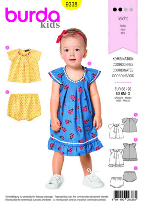 Burda Style Toddler's Blouse and Dress B9338 - Paper Pattern, Size 6M-3