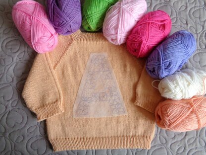 Floral Initial Embroidery Knitting Baby Sweater