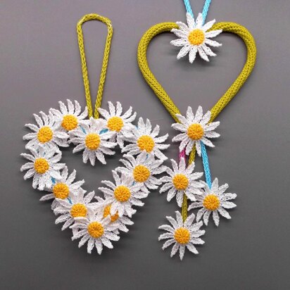 Crochet pattern daisies heart - easy from scraps of yarn