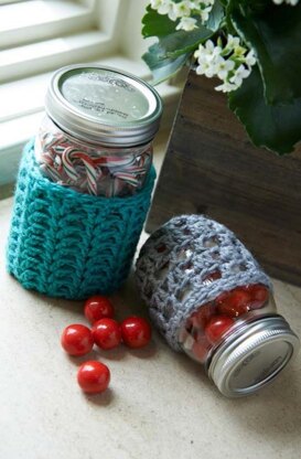 Crochet Jar Cozies in Red Heart Soft Solids - LW3672