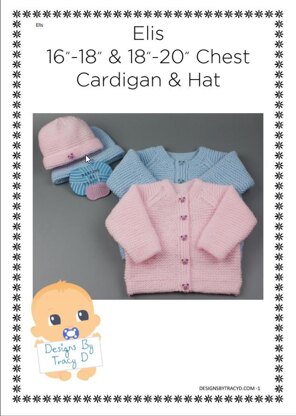 Elis baby unisex cardigan and beanie hat knitting pattern 0-3mths & 3-6Mmhs