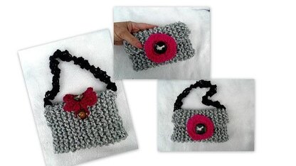 894 Two little purses- Two knit flowers