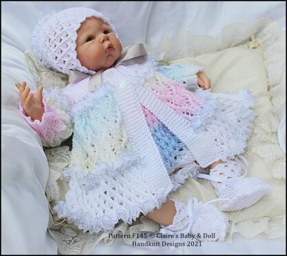 Lacy Lattice Matinee Set 16-22” doll (preemie-3m+ baby)