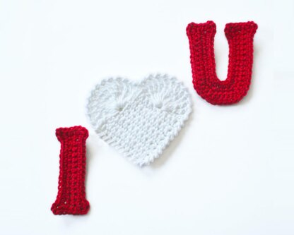 Crochet Letters. I Heart U Applique. Crochet Embellishment