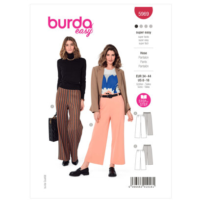 Burda Style Misses' Wide Leg Pants with Back Elastic Waistband B5969 - Paper Pattern, Size 8-18 (34-44)