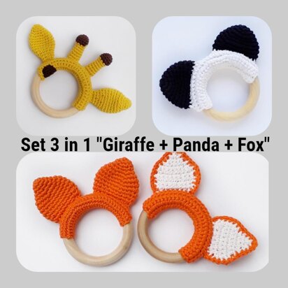 Set 3 in 1 " Giraffe, Panda and Fox"