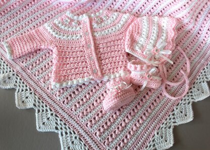 Pearls & Lace Bonnet & Booties 14-137