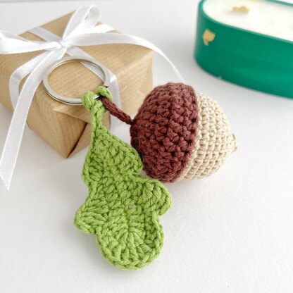 Acorn with leaf crochet pattern keychain charm Amigurumi pattern PDF Keyring bag charm Crochet car hanger