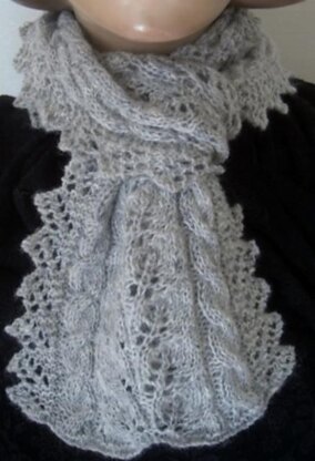 Twin Leaf and cable scarf with lacy pointed edgings