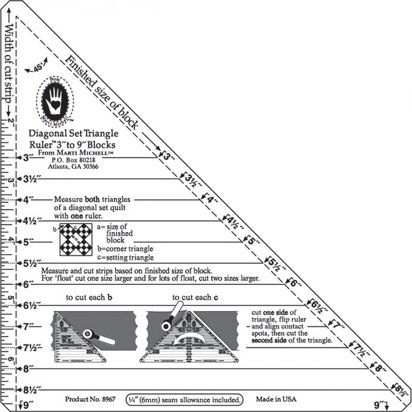 Marti Michell Ruler 3in-9in Diagonal Set Triangle Quilting Template