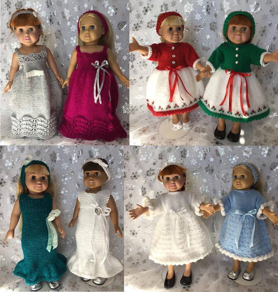 Christmas Doll Dresses Knitting pattern by Frugal Knitting Haus | LoveCrafts Christmas Doll Dresses Knitting pattern by Frugal Knitting Haus | LoveCrafts