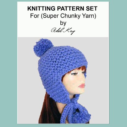 Sile Super Chunky Yarn Girls Ladies Winter Bobble Pom Pom Pon Ear Flap Trapper Hat Knitting Pattern by Adel Kay - knitting pattern