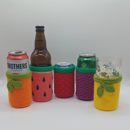 PDF Summer Fruits DK knitting pattern Can Sleeve Koozie/Cosy/Sleeve/Coozie/Cozy Summer Vibes Easy Knitting Pattern Charity Knits Beer Bottle