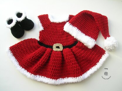 Mrs Santa Hat, Dress and Booties Outfit