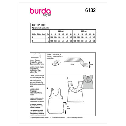 Burda Style Misses' Tank Top B6132 - Paper Pattern, Size 8-18