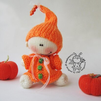 Halloween BOO doll and pumpkin knitted flat