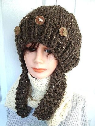 510 KNITTED CHUNKY HAT WITH LONG EAR FLAPS