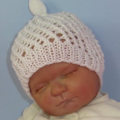 Baby Simple Lace Stitch Topknot Skullcap Hat