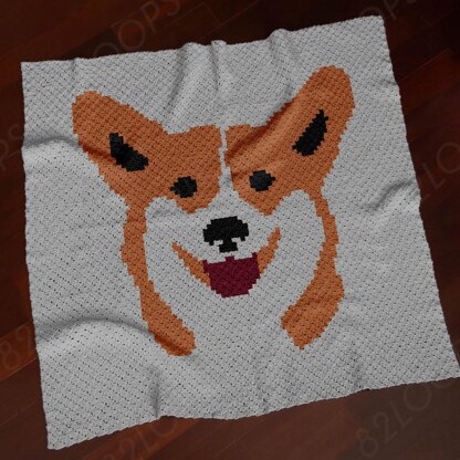 Welsh Corgi Blanket C2C CROCHET PATTERN Funny Throw Dwarf Dog Face Stroller Portrait