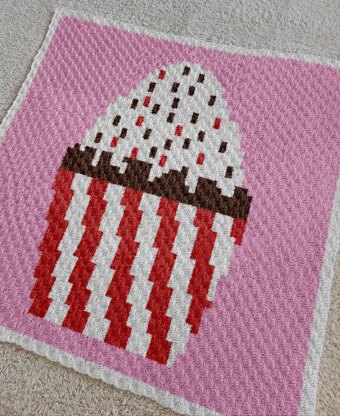 C2C Crochet Pattern Sweet Cupcake Pink White Blanket Baby Crip